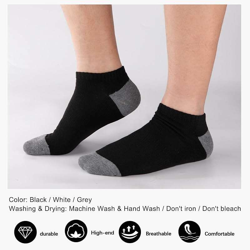 COOVAN 10 Pairs Mens Cushion Ankle Socks Men 10 Pack Low Cut Comfort Breathable Casual Socks - Image 6