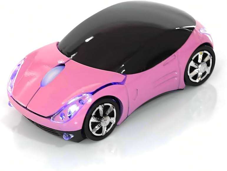 ASHATA 2.4G Car Mouse with USB Reciver 1600DPI Optical Mouse for PC Computer Laptop Tablet, High Cute Mouse for XP//Win7/ME/2000/for OS (Pink) - Image 1