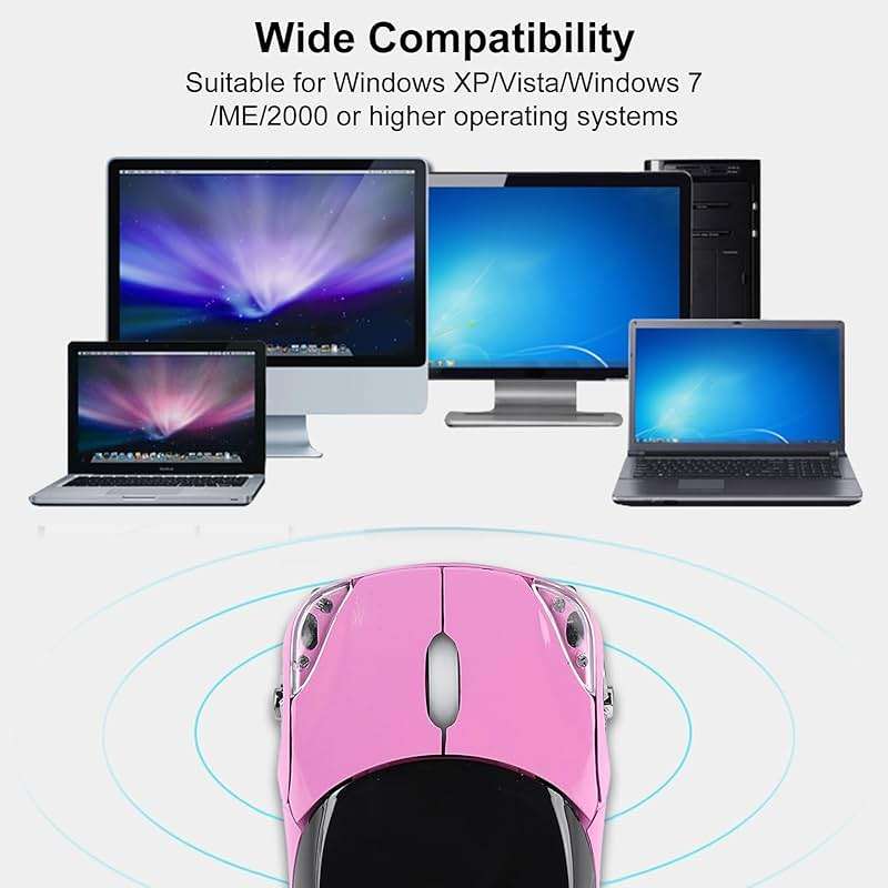 ASHATA 2.4G Car Mouse with USB Reciver 1600DPI Optical Mouse for PC Computer Laptop Tablet, High Cute Mouse for XP//Win7/ME/2000/for OS (Pink) - Image 4