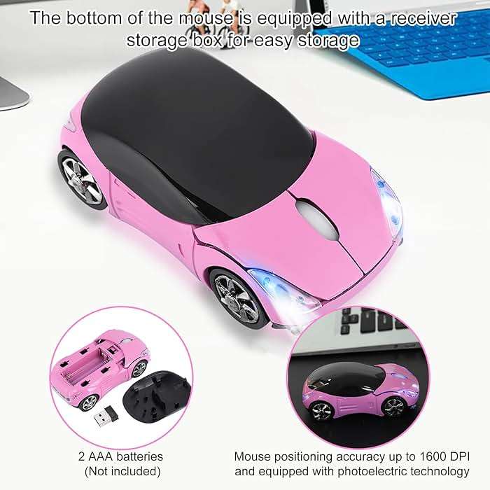 ASHATA 2.4G Car Mouse with USB Reciver 1600DPI Optical Mouse for PC Computer Laptop Tablet, High Cute Mouse for XP//Win7/ME/2000/for OS (Pink) - Image 5