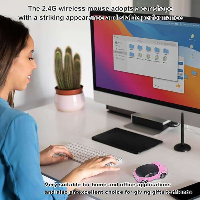 ASHATA 2.4G Car Mouse with USB Reciver 1600DPI Optical Mouse for PC Computer Laptop Tablet, High Cute Mouse for XP//Win7/ME/2000/for OS (Pink) - Image 6