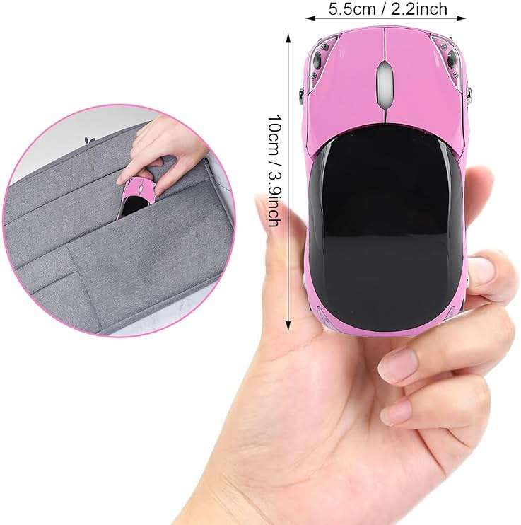 ASHATA 2.4G Car Mouse with USB Reciver 1600DPI Optical Mouse for PC Computer Laptop Tablet, High Cute Mouse for XP//Win7/ME/2000/for OS (Pink) - Image 7
