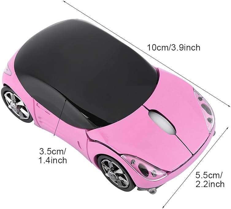 ASHATA 2.4G Car Mouse with USB Reciver 1600DPI Optical Mouse for PC Computer Laptop Tablet, High Cute Mouse for XP//Win7/ME/2000/for OS (Pink) - Image 9