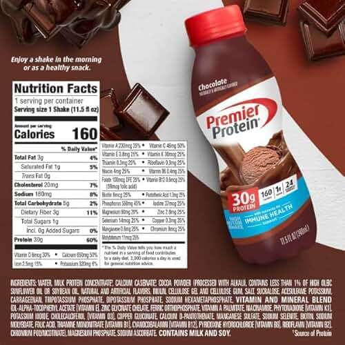 Premier Protein Shake, Chocolate, 30g Protein, No Added Sugar, 24 Vitamins & Minerals to Support Immune Health, 11.5 fl oz, 12 Pack (Packaging May Vary) - Image 4