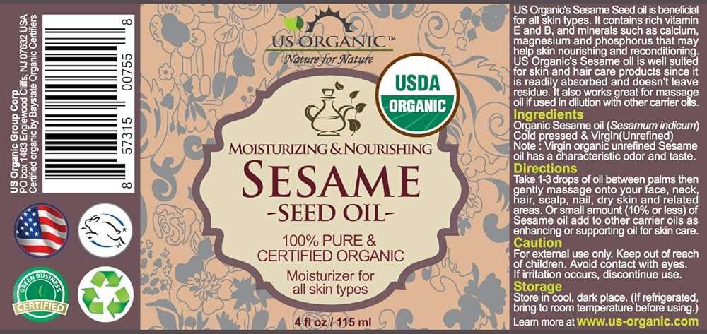US Organic Sesame Seed Oil, USDA Certified Organic, Untoasted, Unrefined Virgin, 100% Pure & Natural, Cold Pressed, in Amber Glass Bottle w/Glass Eye dropper, Sourced from Mexico (4 oz (Large)) - Image 2