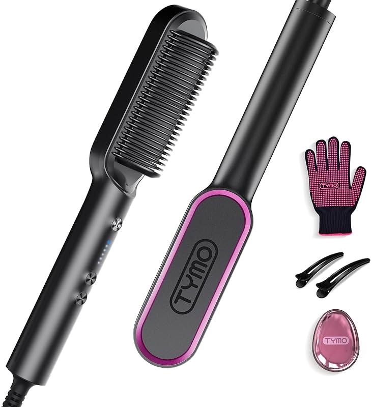 Hair Straightener Brush, TYMO Ring Hair Straightener Comb Straightening Brush for Women with 5 Temps 20s Fast Heating & Dual Voltage, Black - Product Image