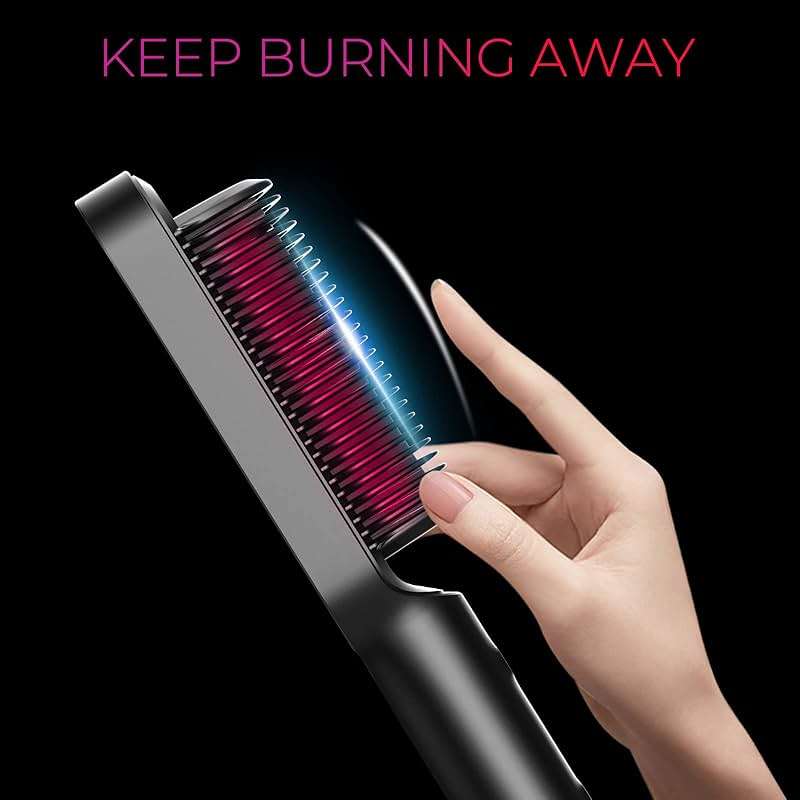 Hair Straightener Brush, TYMO Ring Hair Straightener Comb Straightening Brush for Women with 5 Temps 20s Fast Heating & Dual Voltage, Black - Image 6