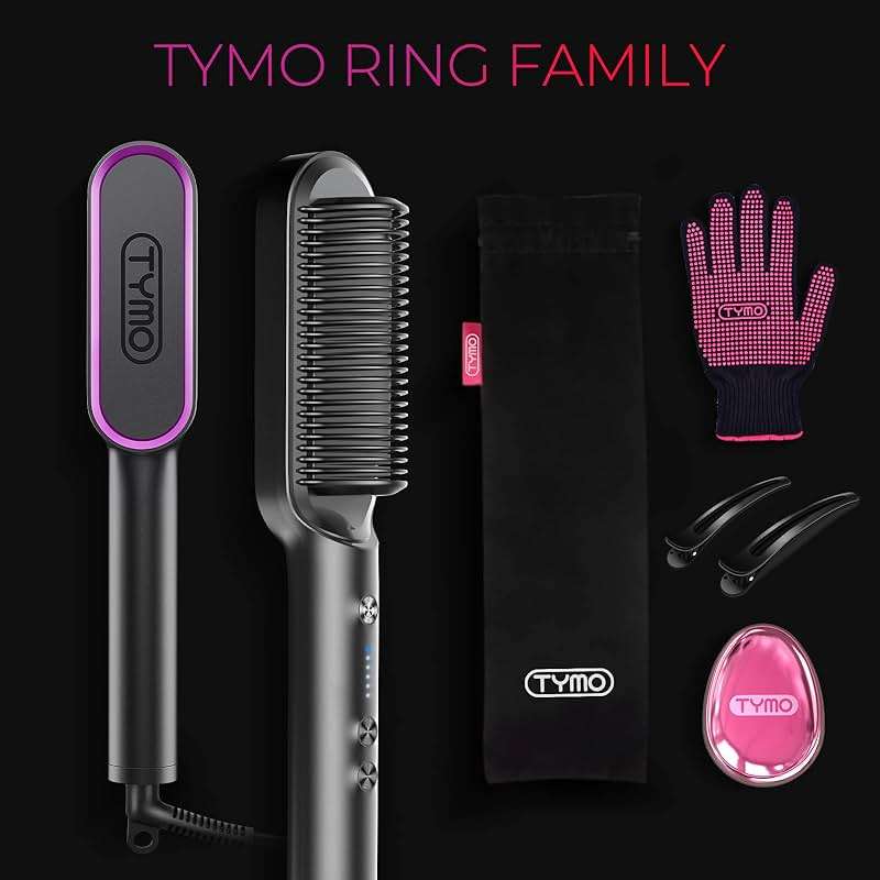 Hair Straightener Brush, TYMO Ring Hair Straightener Comb Straightening Brush for Women with 5 Temps 20s Fast Heating & Dual Voltage, Black - Image 7