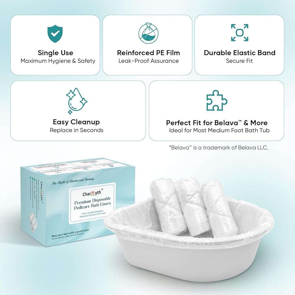 Charmyth Pedi Guard Bath Liners 100 Count Disposable Pedicure Liners, Spa Footsie Clear Pedi Guard Bath Liners for Foot Bath Spa Massage Thick Elastic - Image 3