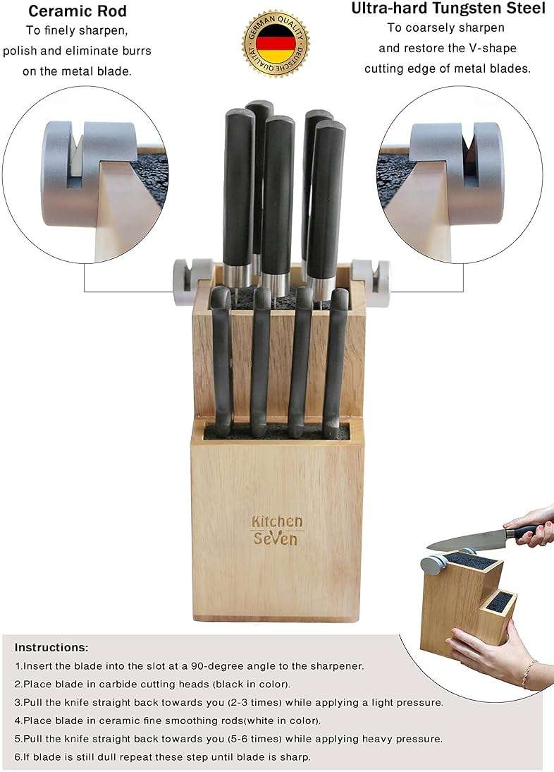 Bamboo Universal Knife Block - Knife Holder with 2 Built-In Knife Sharpeners - 2-Tiered Modern Knife Storage Up to 16 Large and Small Knives Easy Clean Wooden Knife Organizer by Kitchen Seven - Image 5