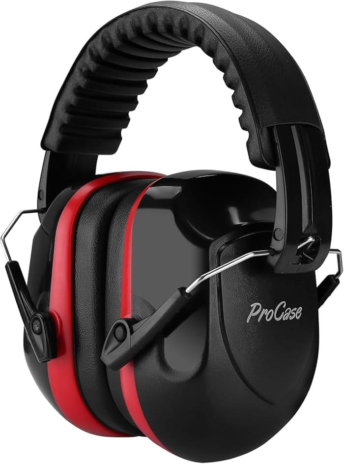 ProCase NRR 28dB Noise Reduction Ear Muffs, Foldable Adjustable Passive Noise Cancelling Headphones for Adults Kids Autism, Hearing Protection for Shooting, Construction, Mowing, Studying -Red - Product Image