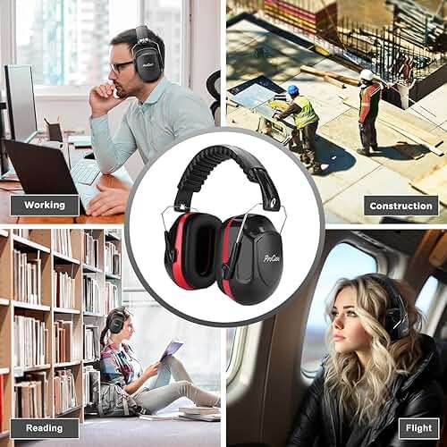 ProCase NRR 28dB Noise Reduction Ear Muffs, Foldable Adjustable Passive Noise Cancelling Headphones for Adults Kids Autism, Hearing Protection for Shooting, Construction, Mowing, Studying -Red - Image 7