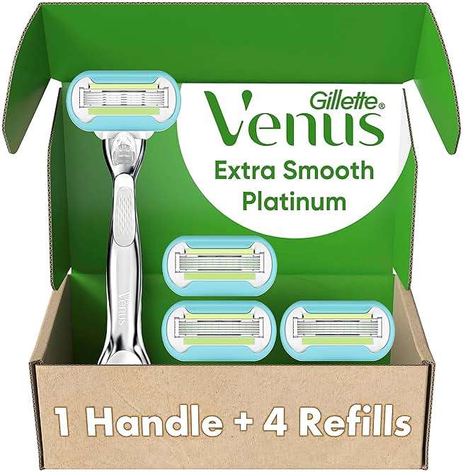 Gillette Venus Razor for Women, Extra Smooth, Includes 1 Reusable Razor Handle + 4 count 5-Bladed Razor Refills, Women's Razor with Durable Metal Handle and Shower Holder - Image 1