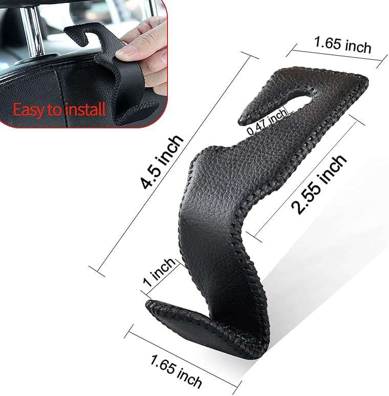 yicheyiyou Car Hooks Universal Car Vehicle Back Seat Headrest Hanger Holder Hook Microfiber Leather & Stainless Steel for Bag Purse Cloth Drink Grocery (Black) - Image 2