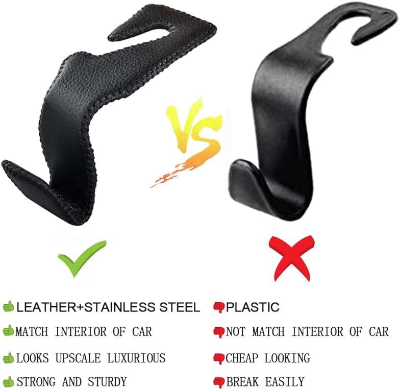 yicheyiyou Car Hooks Universal Car Vehicle Back Seat Headrest Hanger Holder Hook Microfiber Leather & Stainless Steel for Bag Purse Cloth Drink Grocery (Black) - Image 3