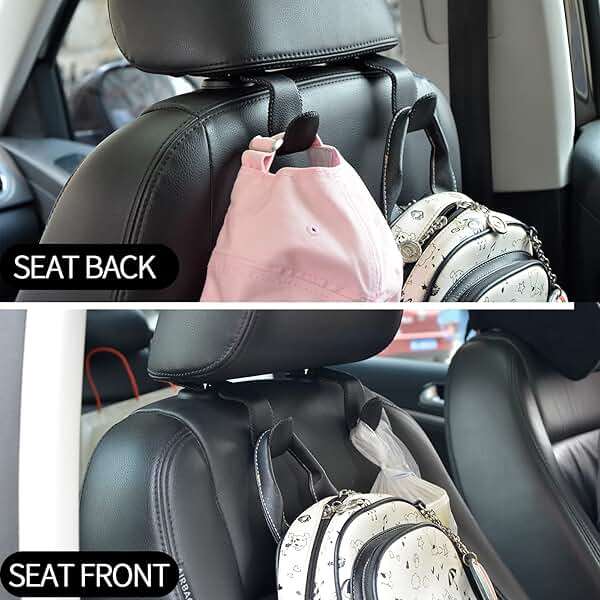 yicheyiyou Car Hooks Universal Car Vehicle Back Seat Headrest Hanger Holder Hook Microfiber Leather & Stainless Steel for Bag Purse Cloth Drink Grocery (Black) - Image 6