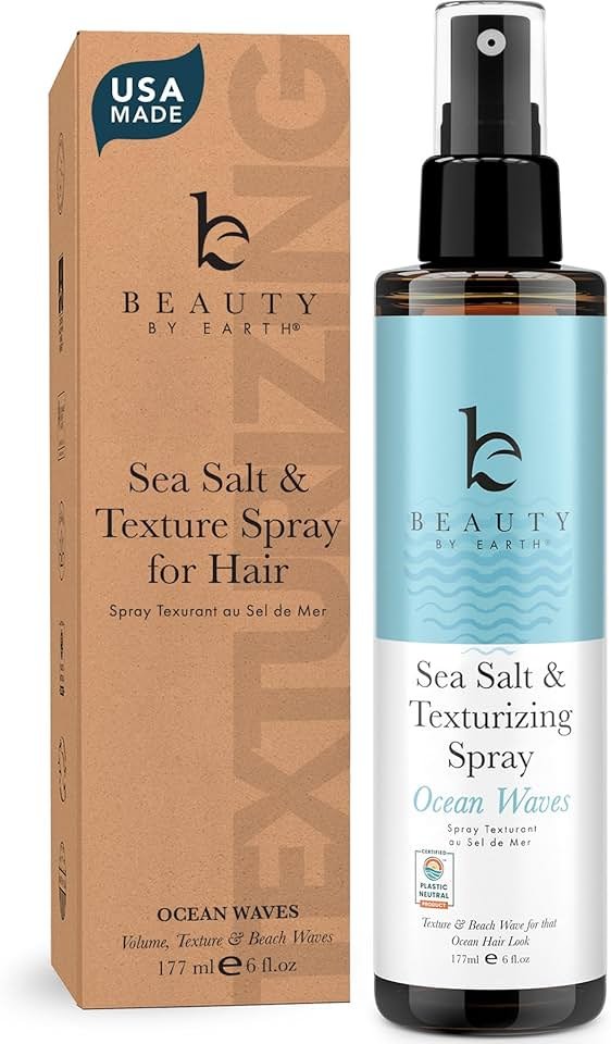 Beauty by Earth Sea Salt Spray - Aloe-Enhanced Beach Waves without Dryness, Texture & Volume Spray for All Hair Types, USA Made with Organic Ingredients, Ocean Waves Scent 6oz - Product Image