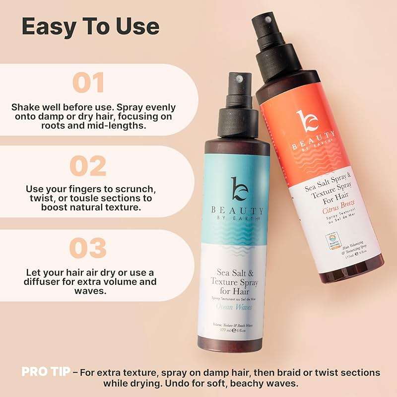 Beauty by Earth Sea Salt Spray - Aloe-Enhanced Beach Waves without Dryness, Texture & Volume Spray for All Hair Types, USA Made with Organic Ingredients, Ocean Waves Scent 6oz - Image 7
