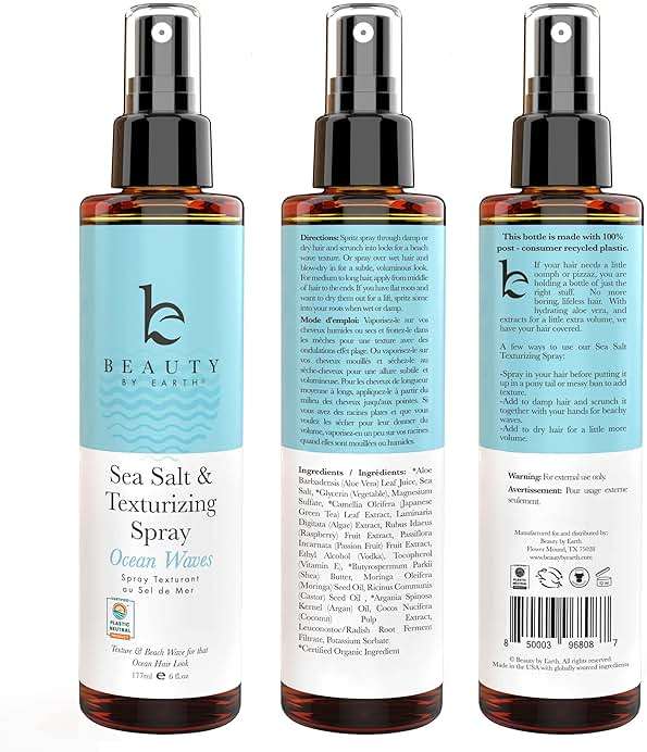 Beauty by Earth Sea Salt Spray - Aloe-Enhanced Beach Waves without Dryness, Texture & Volume Spray for All Hair Types, USA Made with Organic Ingredients, Ocean Waves Scent 6oz - Image 8