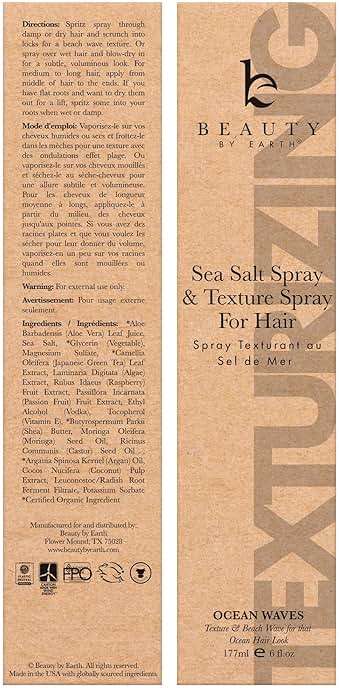 Beauty by Earth Sea Salt Spray - Aloe-Enhanced Beach Waves without Dryness, Texture & Volume Spray for All Hair Types, USA Made with Organic Ingredients, Ocean Waves Scent 6oz - Image 9