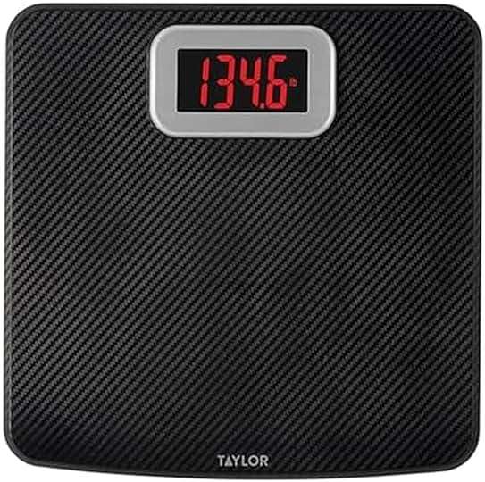 Taylor Digital Bathroom Scale, Body Weight Scale 400 LB Capacity, Carbon Fiber Anti-Slip Mat, 11.8 x 11.8 Inch Platform, Black - Image 1