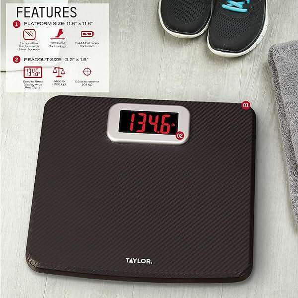 Taylor Digital Bathroom Scale, Body Weight Scale 400 LB Capacity, Carbon Fiber Anti-Slip Mat, 11.8 x 11.8 Inch Platform, Black - Image 2