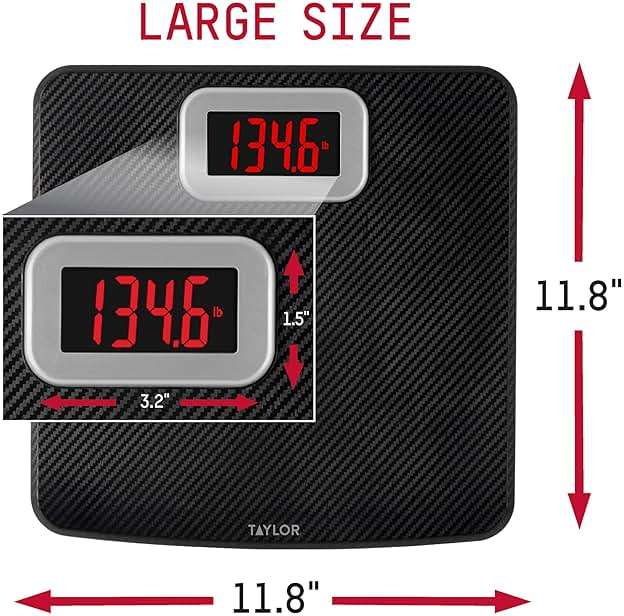 Taylor Digital Bathroom Scale, Body Weight Scale 400 LB Capacity, Carbon Fiber Anti-Slip Mat, 11.8 x 11.8 Inch Platform, Black - Image 3