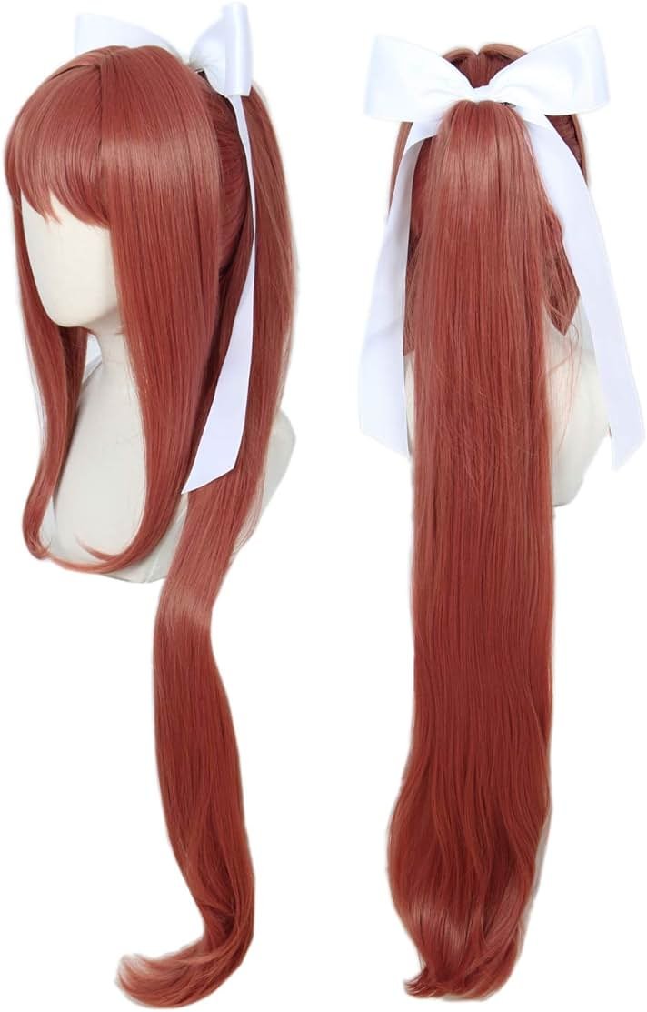Linfairy Girl Wig Halloween Cosplay Costume Wig for Women Long wig with White Bow - Product Image