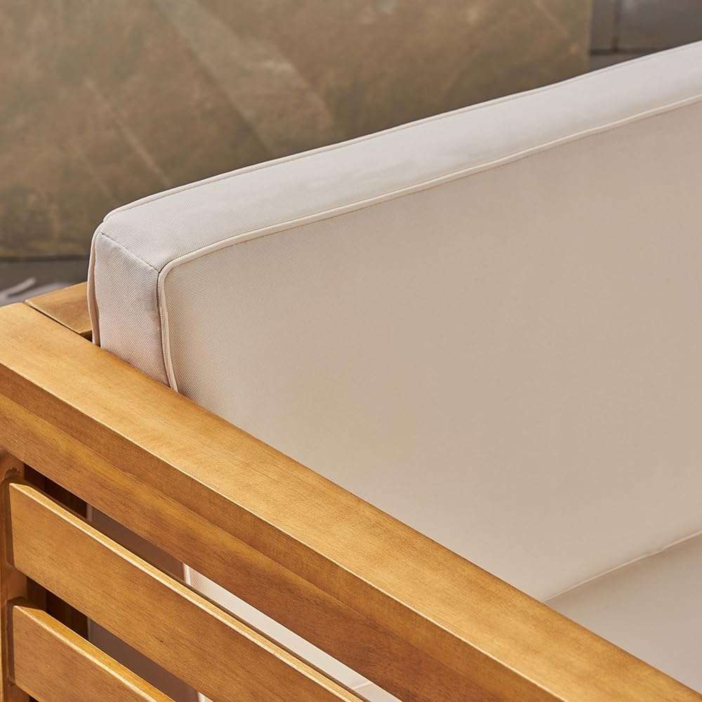 Christopher Knight Home Alice Outdoor 5 Piece Acacia Wood Sofa Set, Teak Finish, Beige - Image 12