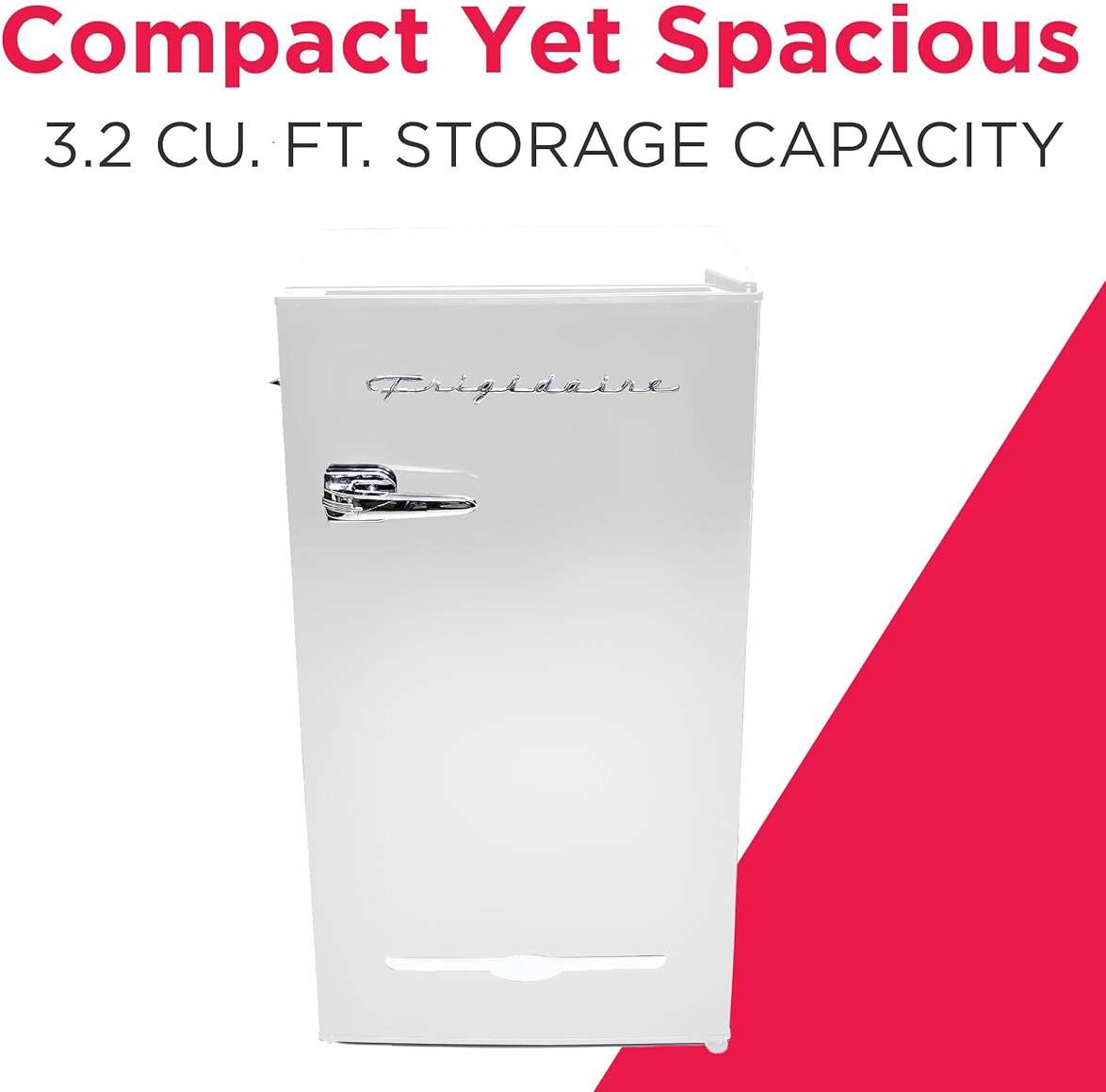 Frigidaire Retro Compact Fridge with Chiller, 3.2 cu ft Countertop Fridge with Built-In Bottle Opener, Compact Refrigerator for Office, Bedroom, Dorm Room or Cabin - 18.7"D x 19.01"W x 33.27"H (White) - Image 3