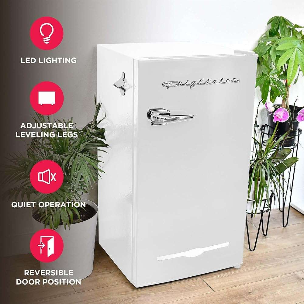Frigidaire Retro Compact Fridge with Chiller, 3.2 cu ft Countertop Fridge with Built-In Bottle Opener, Compact Refrigerator for Office, Bedroom, Dorm Room or Cabin - 18.7"D x 19.01"W x 33.27"H (White) - Image 4