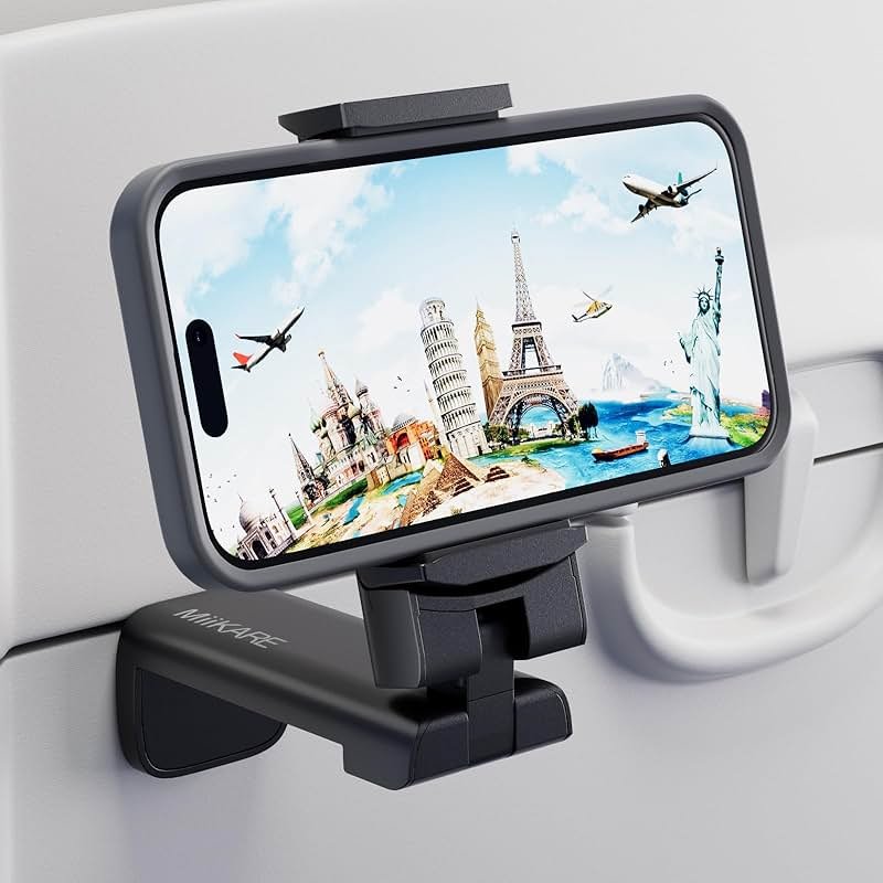 MiiKARE Airplane Travel Essentials Phone Holder, Universal Handsfree Phone Mount for Flying with 360 Degree Rotation, Accessory for Airplane, Travel Must Haves Phone Stand for Desk, Tray Table - Product Image