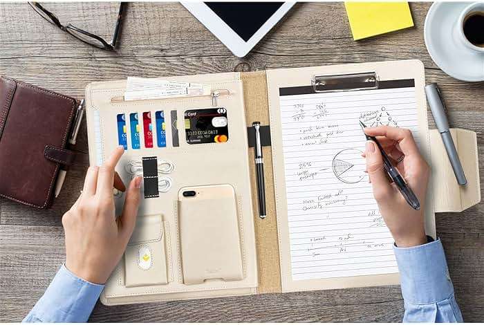 Toplive Business Padfolio, Executive Conference Folder with Document Sleeve, Letter/A4 Size Clipboard, Business Card Holders, Men's & Women's Mermaid Black - Image 6