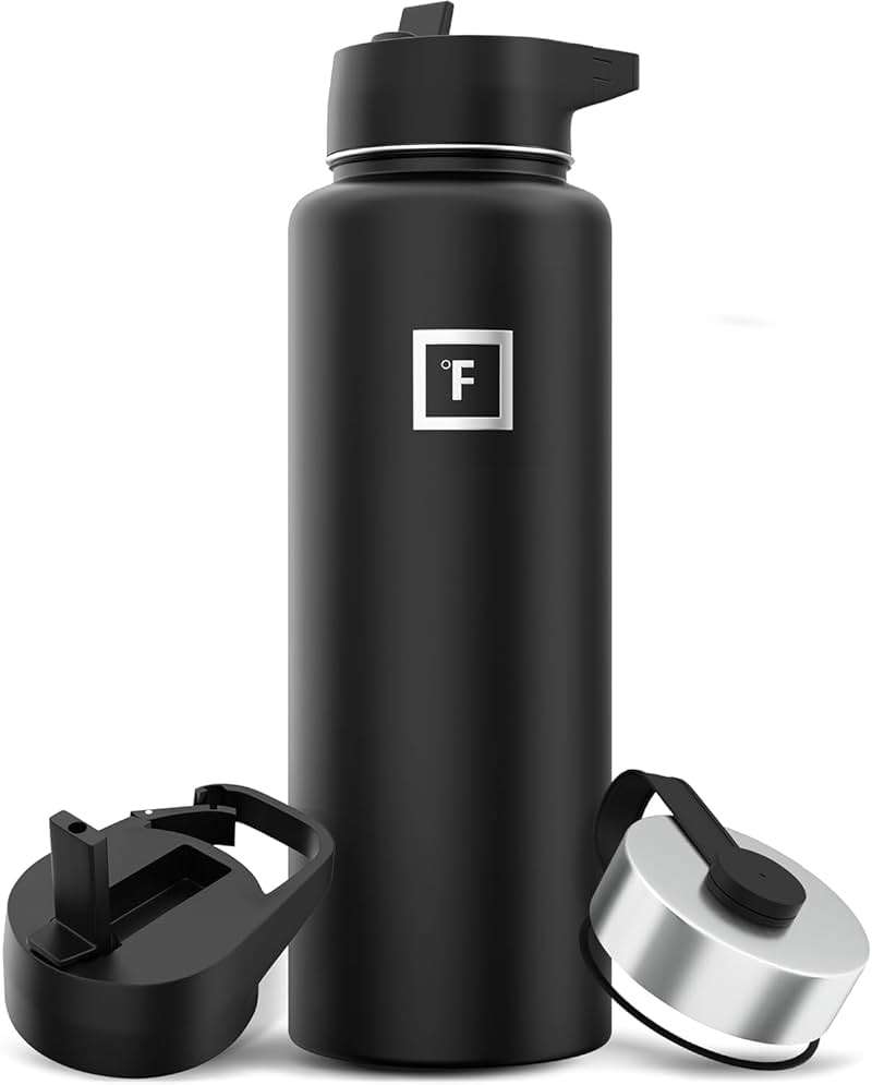 IRON °FLASK Camping & Hiking Hydration Flask with Straw, Wide Mouth Insulated Stainless Steel Sports Water Bottle - 40 oz Midnight Black - Image 1