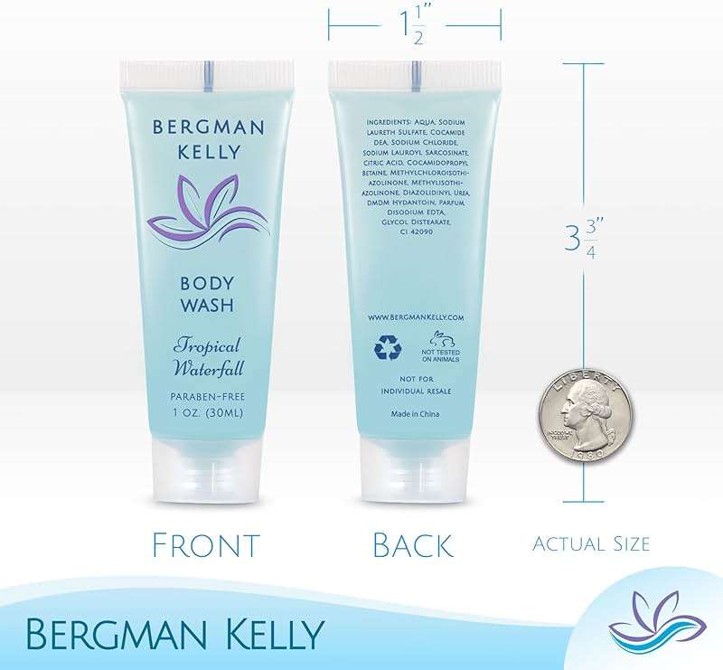 BERGMAN KELLY Travel Size Body Wash (1 fl oz, 100 PK, Tropical Waterfall), Delight Your Guests with an Invigorating and Refreshing Hotel Body Wash, Mini and Small Size Guest Hotel Toiletries in Bulk - Image 3