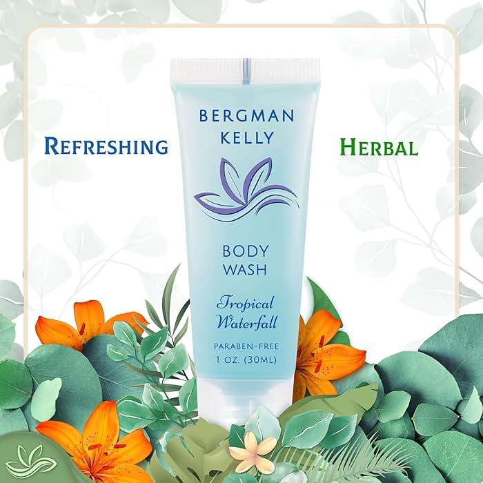 BERGMAN KELLY Travel Size Body Wash (1 fl oz, 100 PK, Tropical Waterfall), Delight Your Guests with an Invigorating and Refreshing Hotel Body Wash, Mini and Small Size Guest Hotel Toiletries in Bulk - Image 4