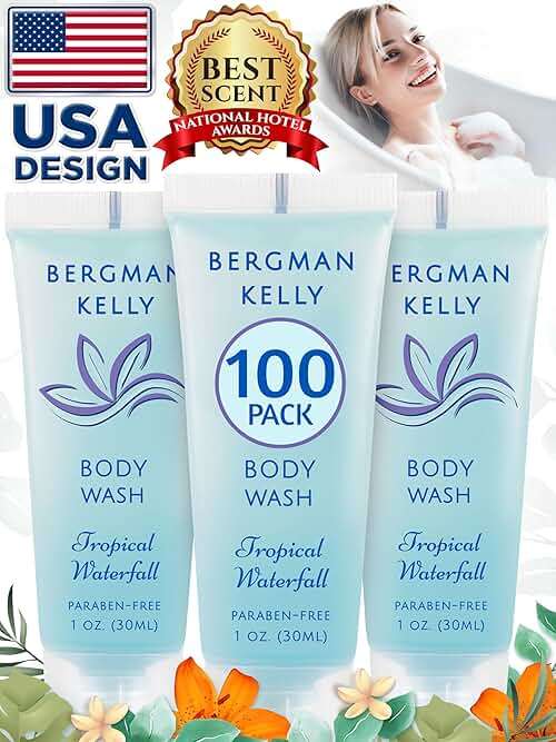 BERGMAN KELLY Travel Size Body Wash (1 fl oz, 100 PK, Tropical Waterfall), Delight Your Guests with an Invigorating and Refreshing Hotel Body Wash, Mini and Small Size Guest Hotel Toiletries in Bulk - Image 8
