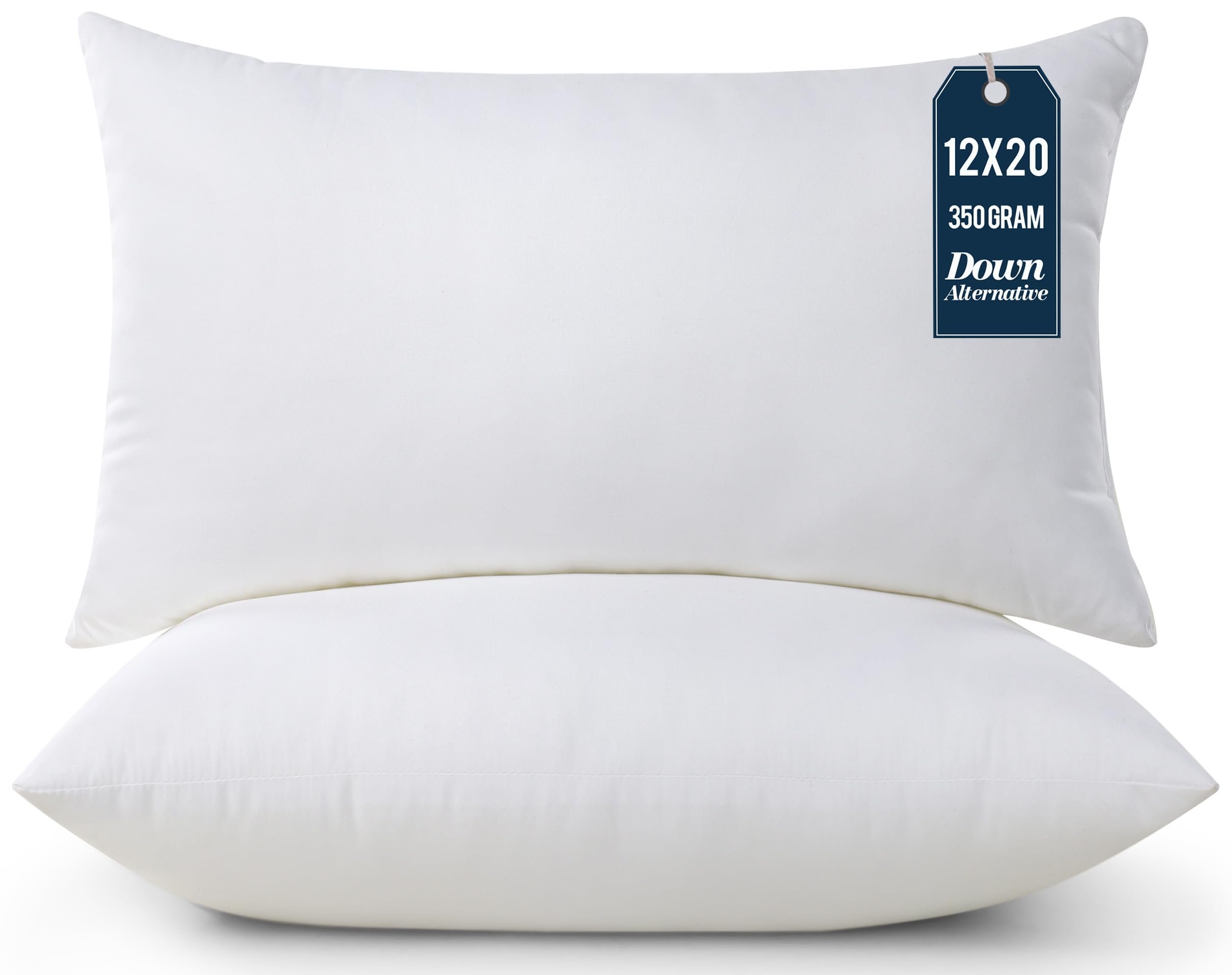 Utopia Bedding 12x20 Pillow Inserts, Set of 2, White – Indoor Decorative Throw Pillows for Bed, Sofa & Couch – Soft, Supportive & Fluffy Cushion Inserts - Product Image
