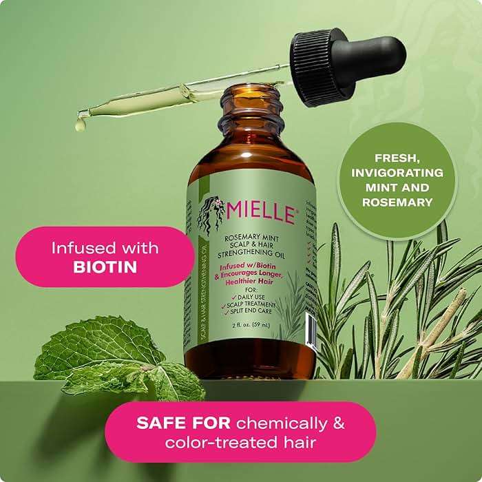 Mielle Organics Rosemary & Mint Hair Oil - Strengthening Biotin Oil Infused Frizzy & Damaged Hair Care - Split Ends & Dry Scalp Treatment to Support Longer, Healthier Strands, 2 Ounce - Image 4