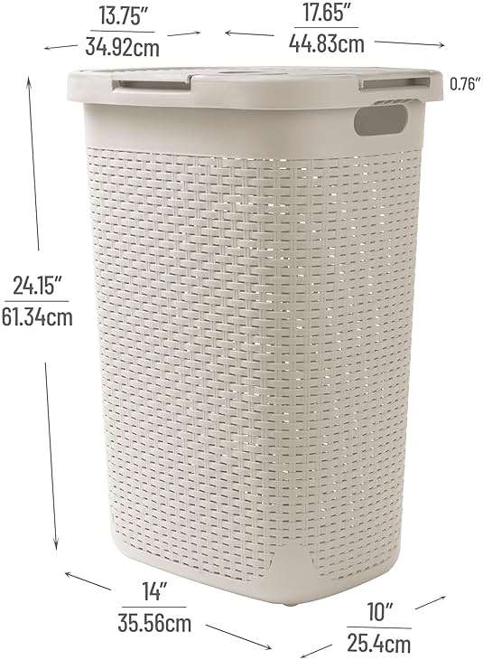 Mind Reader Slim Laundry Hamper with Lid, 60L Tall Clothes Basket, Narrow Tapered Design for Bathrooms, Closets and Laundry Rooms, Plastic, Ivory - Image 3