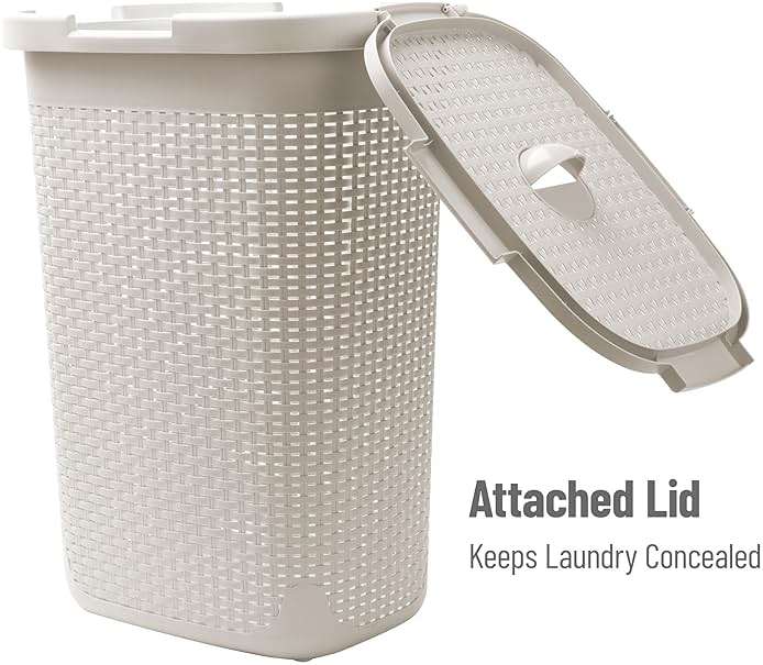 Mind Reader Slim Laundry Hamper with Lid, 60L Tall Clothes Basket, Narrow Tapered Design for Bathrooms, Closets and Laundry Rooms, Plastic, Ivory - Image 5