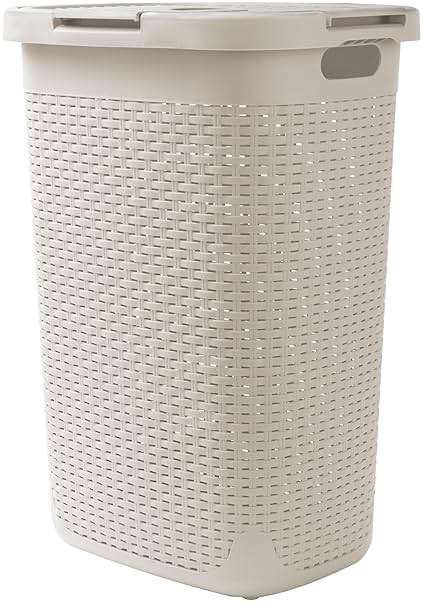 Mind Reader Slim Laundry Hamper with Lid, 60L Tall Clothes Basket, Narrow Tapered Design for Bathrooms, Closets and Laundry Rooms, Plastic, Ivory - Image 7