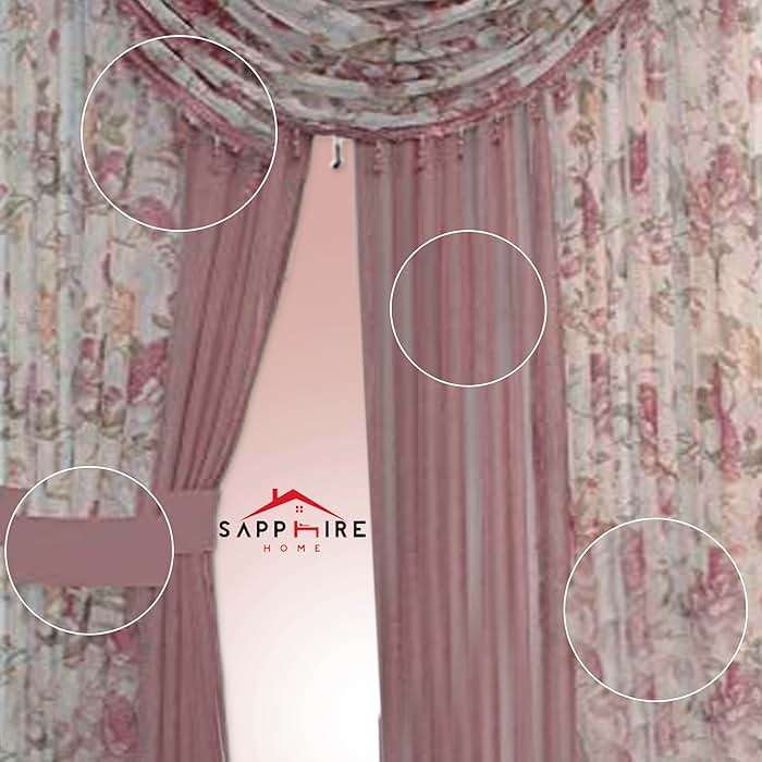 Sapphire Home Sheer Curtains - Two Tone 4 Panels Set w/Valance & Tiebacks, 55"x84", Lightweight Light-Filtering Window Curtain for Living Room, Bedroom, Kitchen, Dining Room - Floral Rose/Brown - Image 4
