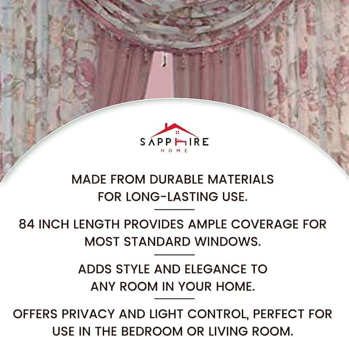 Sapphire Home Sheer Curtains - Two Tone 4 Panels Set w/Valance & Tiebacks, 55"x84", Lightweight Light-Filtering Window Curtain for Living Room, Bedroom, Kitchen, Dining Room - Floral Rose/Brown - Image 8