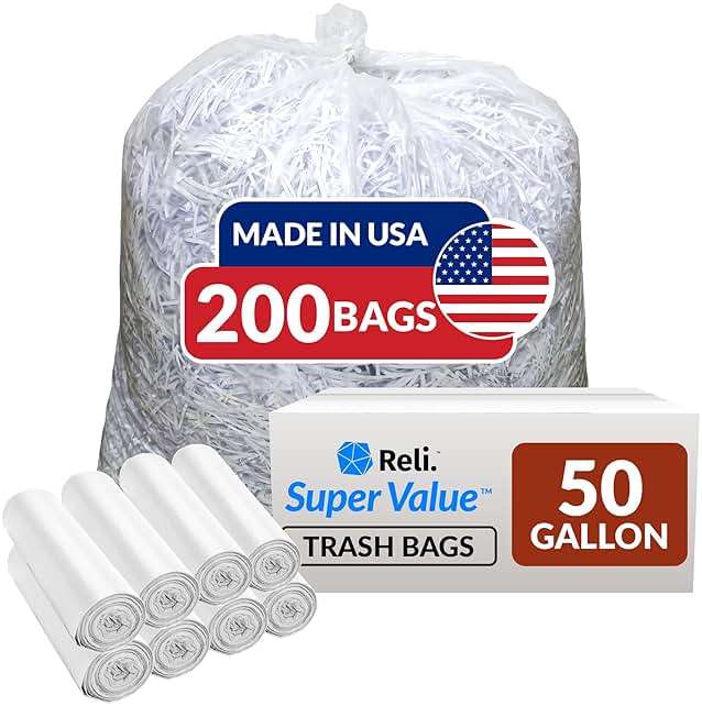 Reli. 50 Gallon Trash Bags Heavy Duty | 200 Trash Bags with Ties | Super Sizeable, Clear, Serious Garbage Cleanup - Image 1