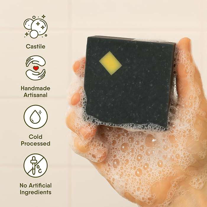 360Feel Mens Bar Soap - Made in the USA - Castile Handmade All Natural Cold Processed - Includes 4 Bold Masculine Scents: Bay Rum, Pine Tar Black Soap bar, Patchouli & Island Citrus (5oz, 4-Pack) - Image 3