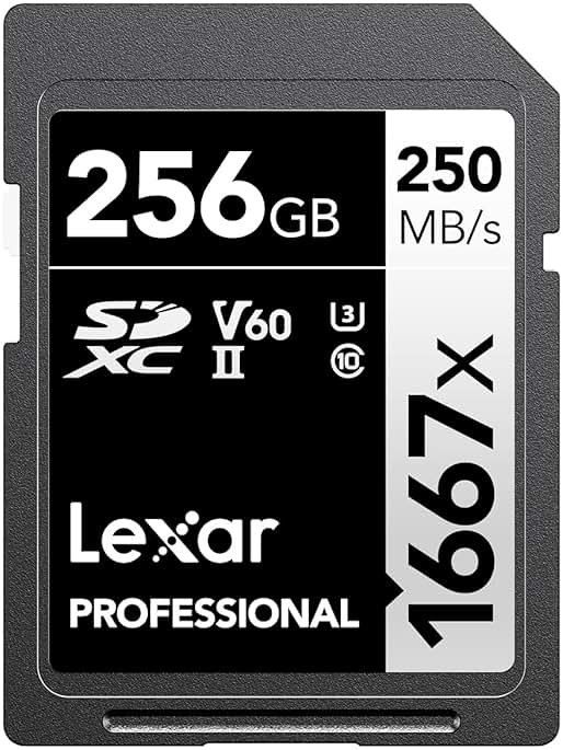 Lexar 256GB Professional 1667x SD Card, UHS-II, C10, U3, V60, Full HD, 4K, Up To 250MB/s Read SDXC Memory Card, for Professional Photographer, Videographer, Enthusiast (LSD256CBNA1667) - Product Image