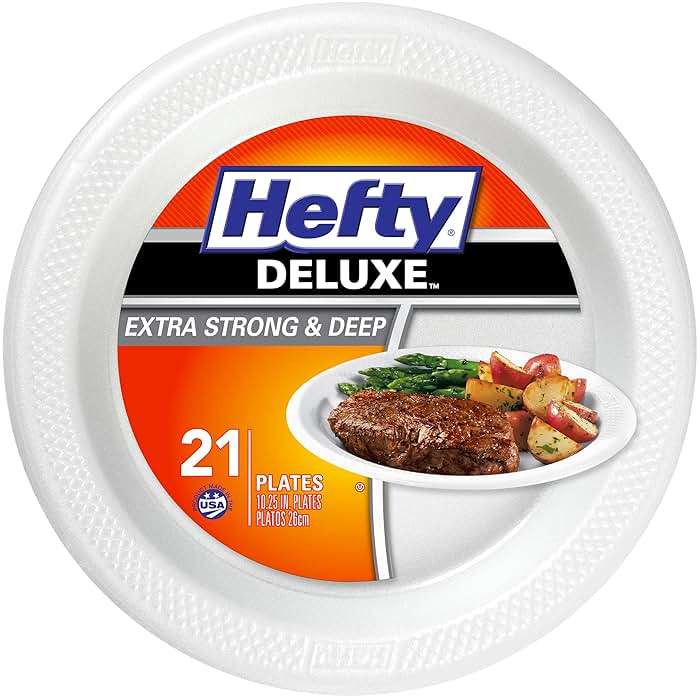 Hefty Deluxe Extra Strong & Deep Foam Plates, Round, White, 10.25 Inch, 21 Count - Image 1