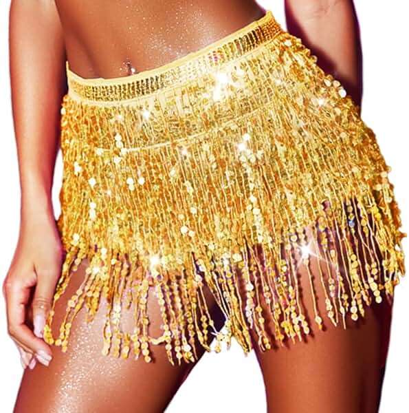 Zoestar Sequin Fringe Skirt Sparkly Tassel Wrap Skirts Belly Dance Hip Scarf Rave Costume for Women - Image 2