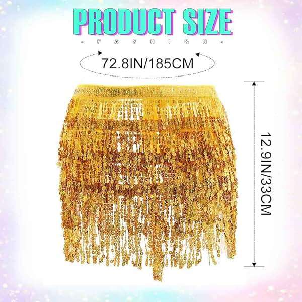 Zoestar Sequin Fringe Skirt Sparkly Tassel Wrap Skirts Belly Dance Hip Scarf Rave Costume for Women - Image 4